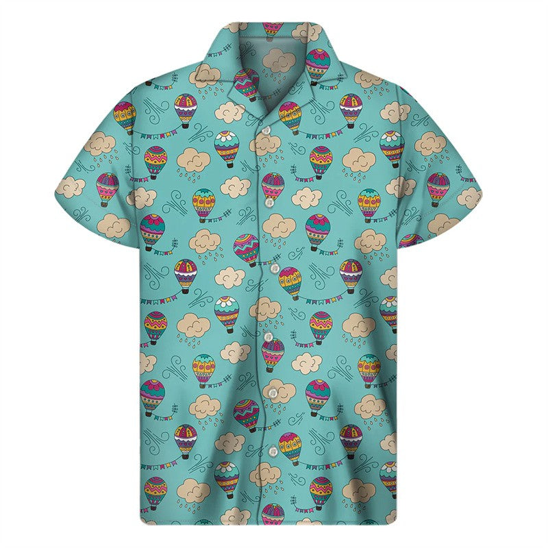Cartoon Air Balloon 3D Print Hawaiian Shirt Men Summer Cool Lapel Shirts Fashion Short Sleeve Tops Oversized Button Blouse