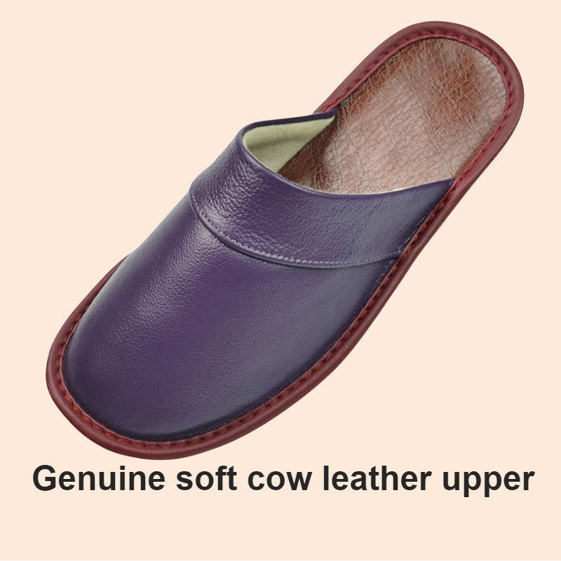 Big sizeGenuine Cow Leather Slippers Homes in indoor slipper Spring Autumn men women elderly non-slip casual single Slides shoes