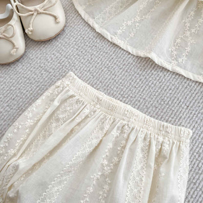 Girls Summer Fashion Set Children's Embroidered Grid Puff Sleeve Top+Shorts Two Piece Cute Baby Girls Clothes Set Baby Clothes