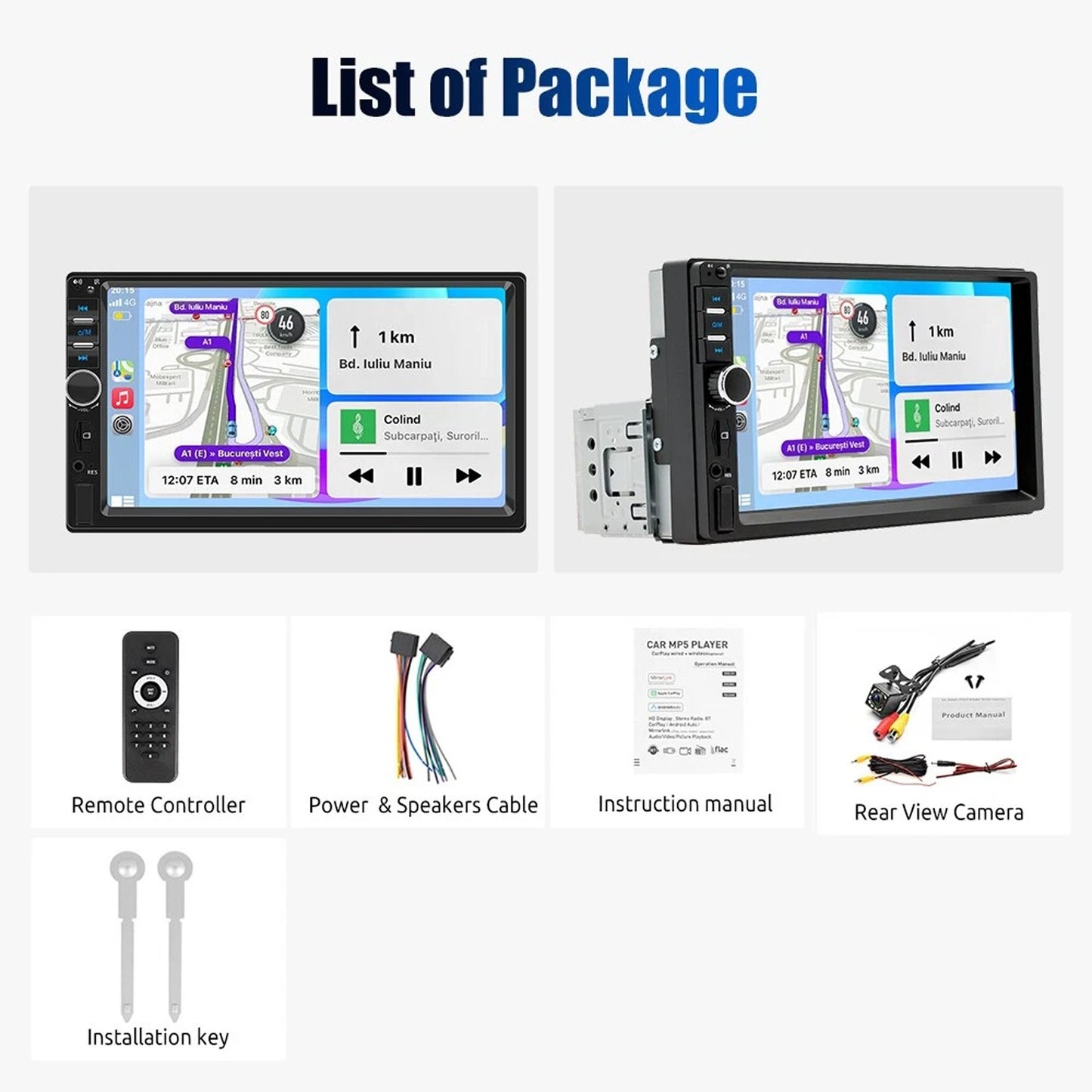 7 Inch 1 Din MP5 CarPlay Car Radio Multimedia Player Touch Screen FM ISO Power Aux Input Bluetooth USB Mirror Link Universal