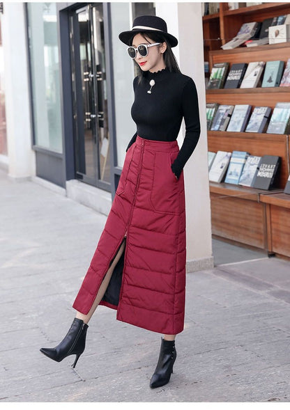 Saia de Algodão Quente de Inverno Grossa Feminina Outono Inverno Nova Saia de Algodão Para Baixo Calça Meia-Corpo 2025 Nova Saia de Inverno Vestido Longo
