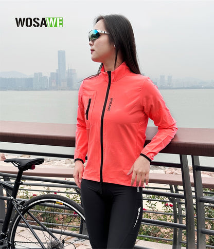 WOSAWE Women Cycling Jackets Cycling Tops Riding Bike Windproof MTB Coat Reflective Jacket