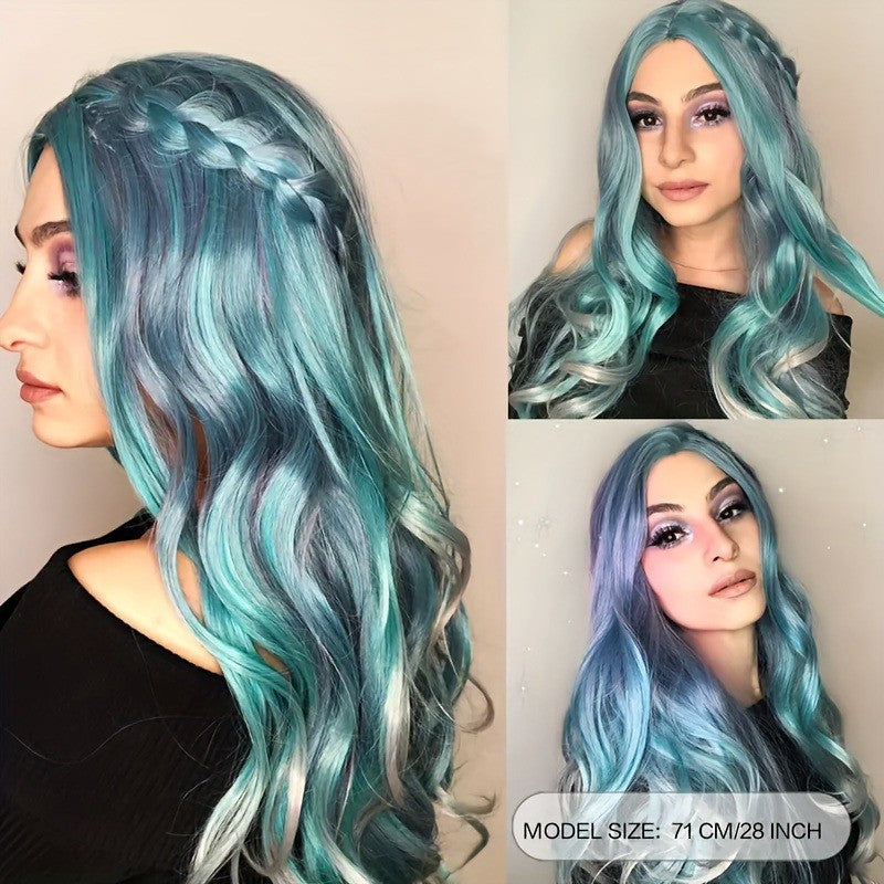 Gradient color synthetic wig cosplay anime wig COS Harajuku style colorful long curly hair headgear lolita