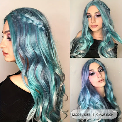 Gradient color synthetic wig cosplay anime wig COS Harajuku style colorful long curly hair headgear lolita