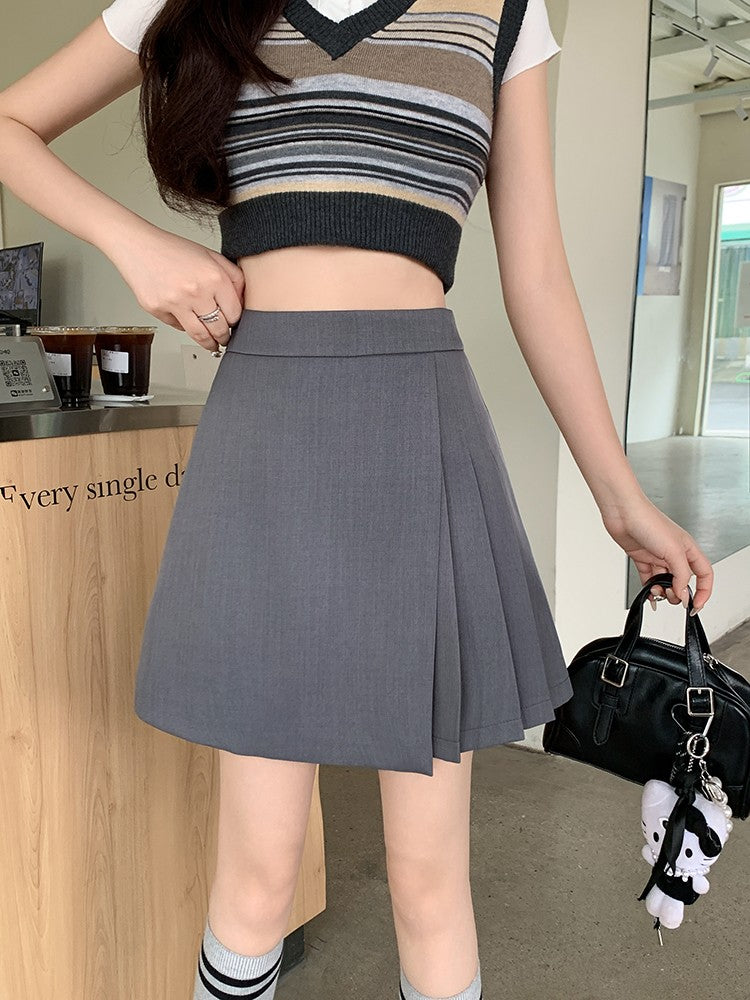 L-4XL Plus Size Skirt Women Spring Summer 2025 New Korean Fashion High Waist Pleated A Line Skirt Women Black Or Gray Mini Skirt