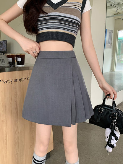 L-4XL Plus Size Skirt Women Spring Summer 2025 New Korean Fashion High Waist Pleated A Line Skirt Women Black Or Gray Mini Skirt