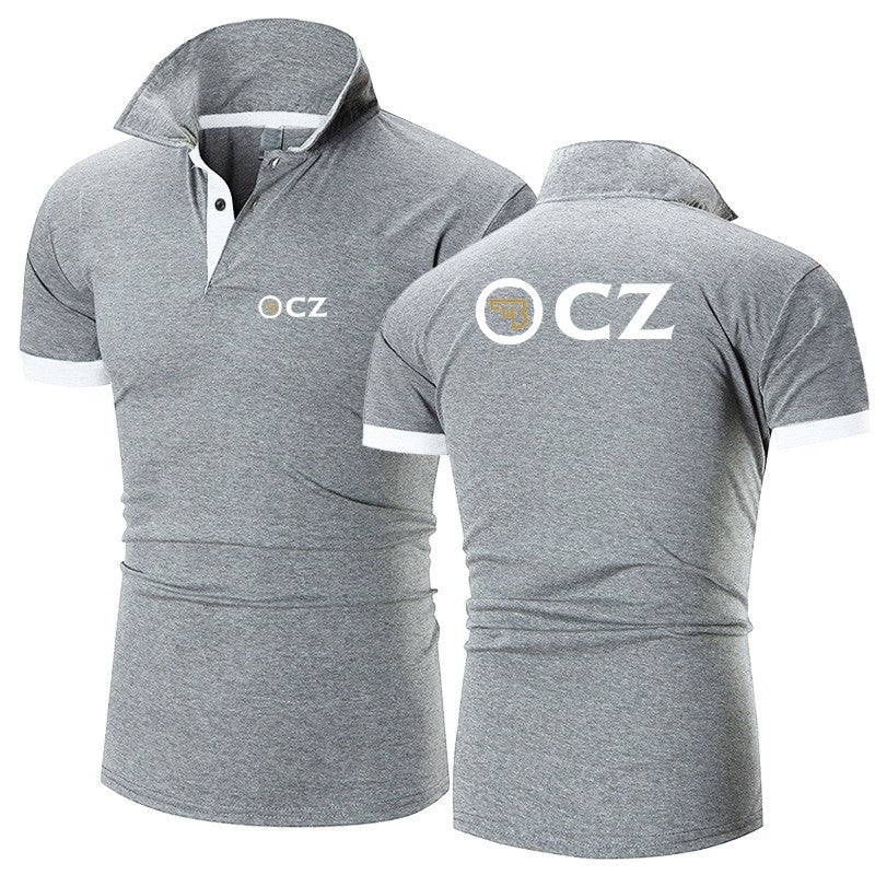 CZ Ceska Zbrojovka 2023 Masculina Nova Moda Verão Imperdível Camisa Polo de Algodão Respirável Casual Cor Sólida Slim Fit Roupa Top