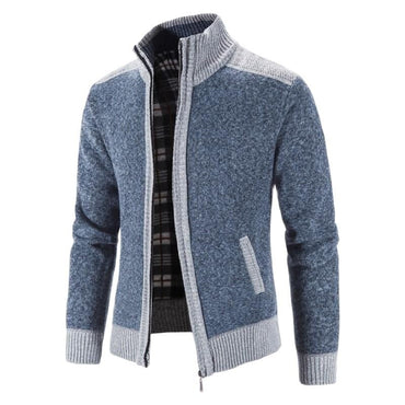 New Winter Men's Patchwork Jacket Knitted Coat Fashion Cardigan Outerwear Long Sleeves Casual Thick Slim Warm Zipper Coats