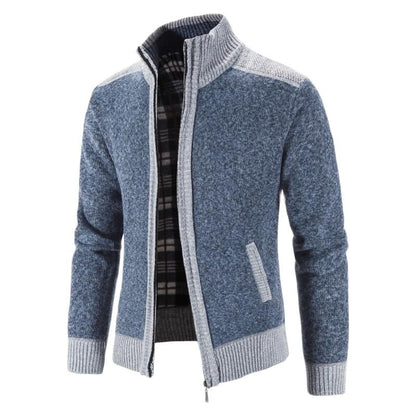 New Winter Men's Patchwork Jacket Knitted Coat Fashion Cardigan Outerwear Long Sleeves Casual Thick Slim Warm Zipper Coats