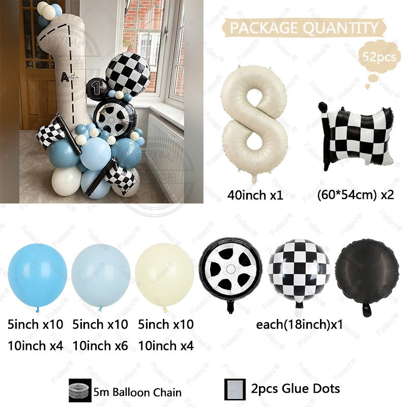 52Pcs Race Car Theme Balloon Set Blue Black Latex Balloons Checkered Flag Birthday Party Baby Shower Decor