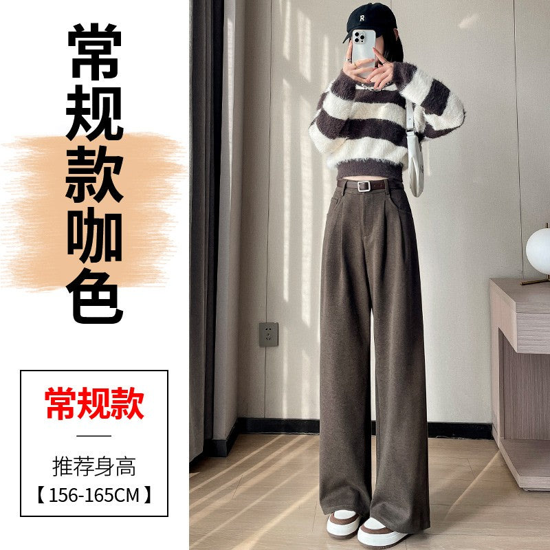 High Quality Woolen Wide Leg Pants Women Streetwear Belt Baggy Black Suit Pants Winter Korean Fashion Casual Straight Trousers