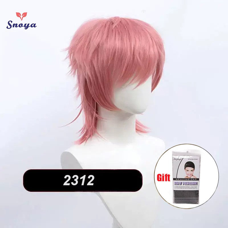 Perucas Curtas Sintéticas Snoya com Franja Corte Pixie Peruca Desfiada para Festa Cosplay para Homens e Mulheres Rosa Vermelho Verde Roxo Estilo Coreano Peruca Masculina