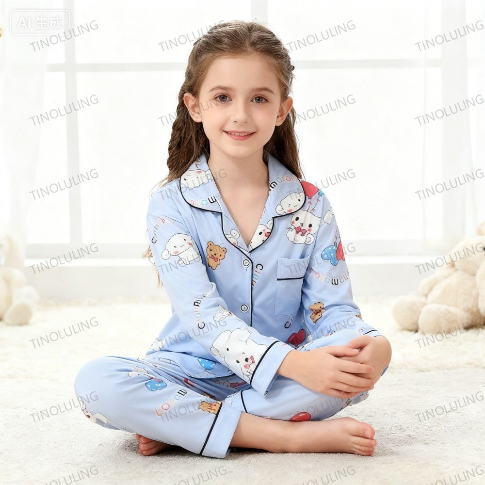 2025 New Baby Cotton Two-piece Set Home Clothes Children Pijama Boys Girls Cartoon Pajamas Set Kids Long T-shirt + Pants Outfits
