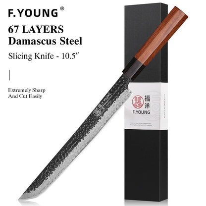 F.YOUNG Faca de Chef Japonesa Forjada à Mão Aço Damasco Facas de Cozinha Fatiar Legumes Carne Sashimi Utensílios de Cozinha