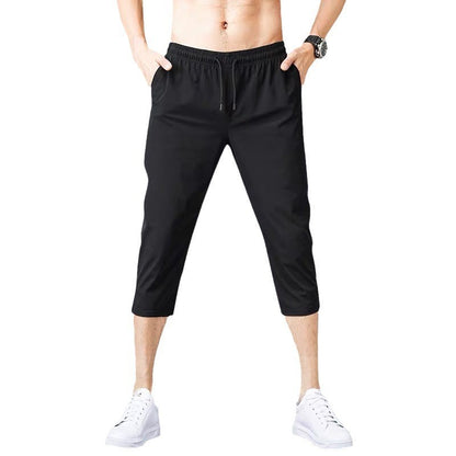 2025 Summer Men's Shorts Breathable Stretched Nylon Ice Silk 3/4 Short Capris Pants Sports Breeches Plus Size Casual Shorts Male