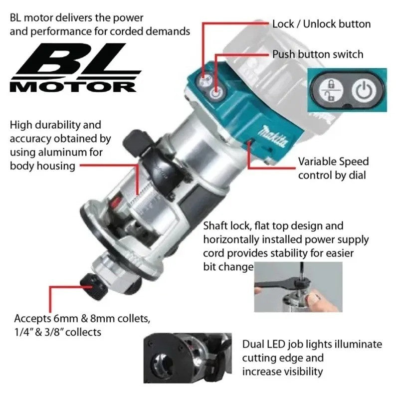 Makita DRT50 Original Aparador sem Fio Recarregável Máquina de Aparar Ferramenta de Fresagem sem Escovas para Ranhurar Madeira Máquina de Gravação