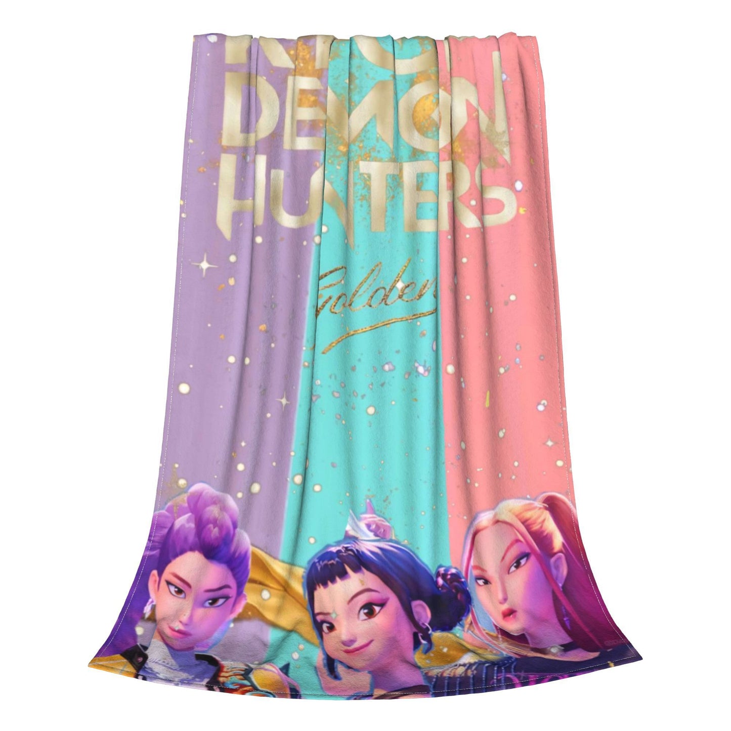 kpop Demon Hunters Huntrix Golden Blanket  Warm Graphic Plush Throw Blanket For Girls Boys Living Room Flannel Bedspread Cover