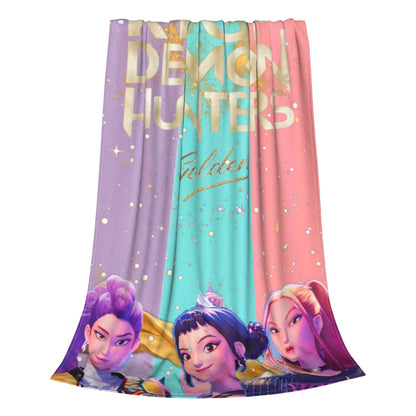kpop Demon Hunters Huntrix Golden Blanket  Warm Graphic Plush Throw Blanket For Girls Boys Living Room Flannel Bedspread Cover