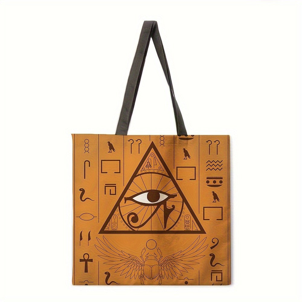 Egyptian Art Print Linen Tote Bag  Foldable Shoulder Handbag for Beac Casual Shopping Bag Daily Handbag Multi-functional