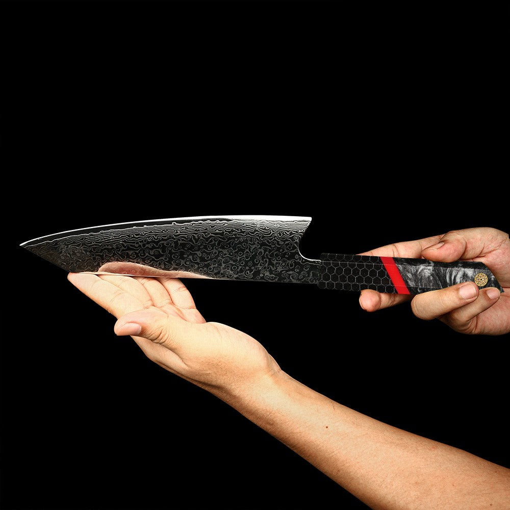 Professional Japanese Kitchen kiritsuke Knife 67-layer Damascus Steel Custom 8 inch Chef Knife with multicolour Resin Handle