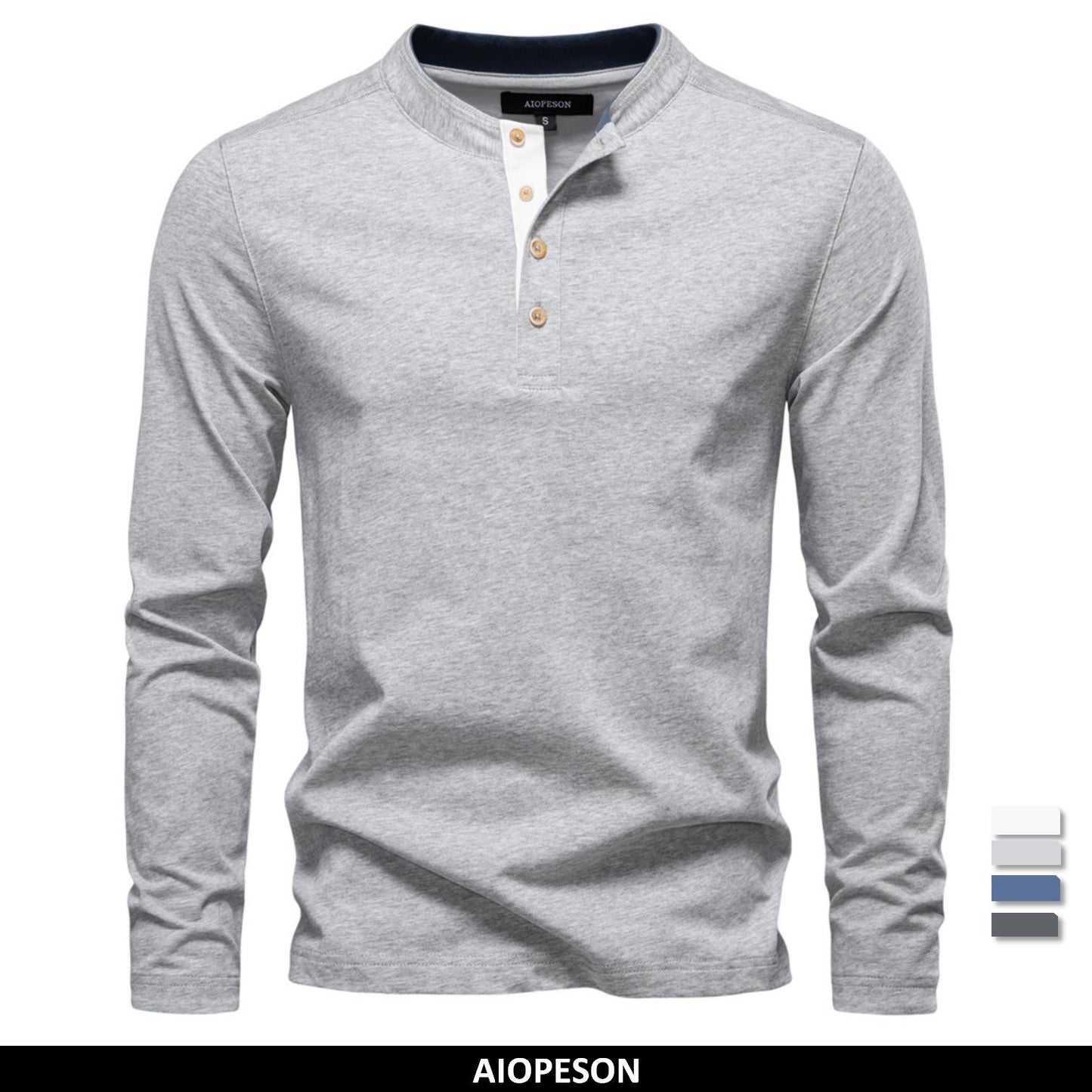 AIOPESON Men's Long SleeveT-shirt Fashion HIgh Quality Cotton t shirt for man button collar basic tshirt