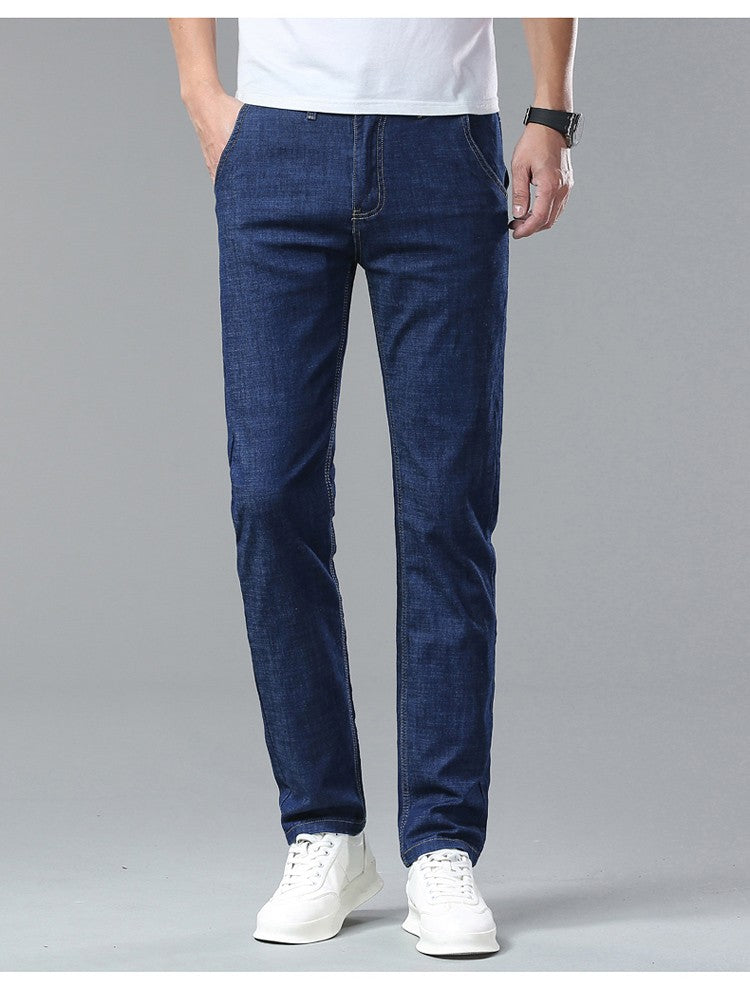 Light Blue Classic Business Casual Cotton Pants Fashion Breathable Denim Elastic Trousers Brand Men's Clothing Straight Jeans