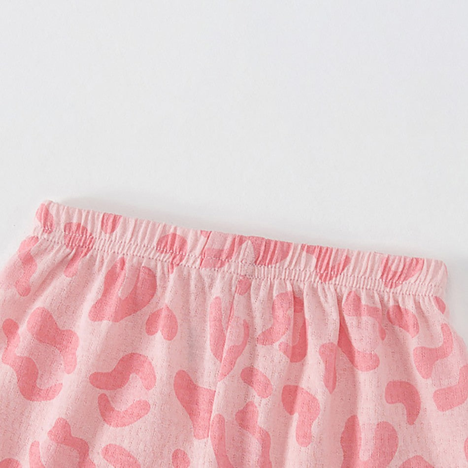 2Pcs 2025 Summer Kids Leopard Print Home Clothes Set Girls' Ice Silk Pajama Sets Baby Short Sleeve Shorts Tops Women' Loungewear