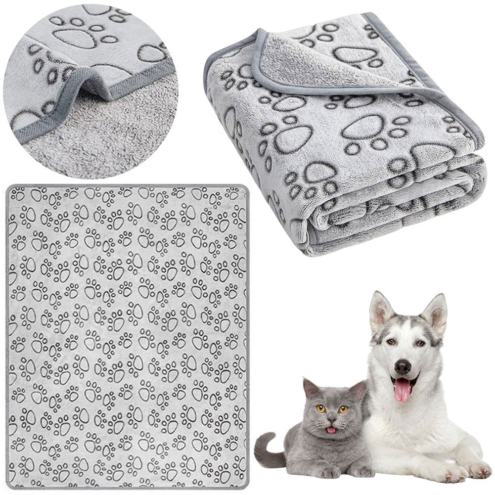 Colchonete de Flanela com Estampa de Patas para Cães e Gatos, Manta Macia e Quente Lavável para Sofá, Cama e Assento de Carro