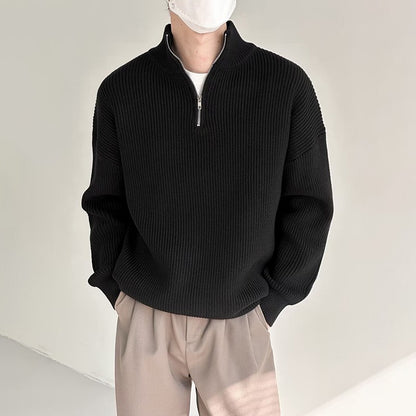 Half Zipper Men's Knitwear Sweater Autumn Solid Color Knitted Pullover Japanese Harajuku Sweaters Hip-Hop Streetwear Pullovers