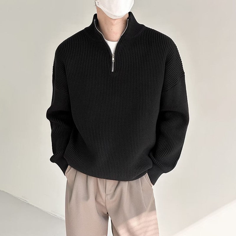 Half Zipper Men's Knitwear Sweater Autumn Solid Color Knitted Pullover Japanese Harajuku Sweaters Hip-Hop Streetwear Pullovers