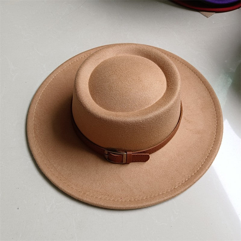 Chapéu Fedora unissex de inverno, superfície circular côncava e convexa, chapéu de jazz de feltro liso, elegante para homens e mulheres.