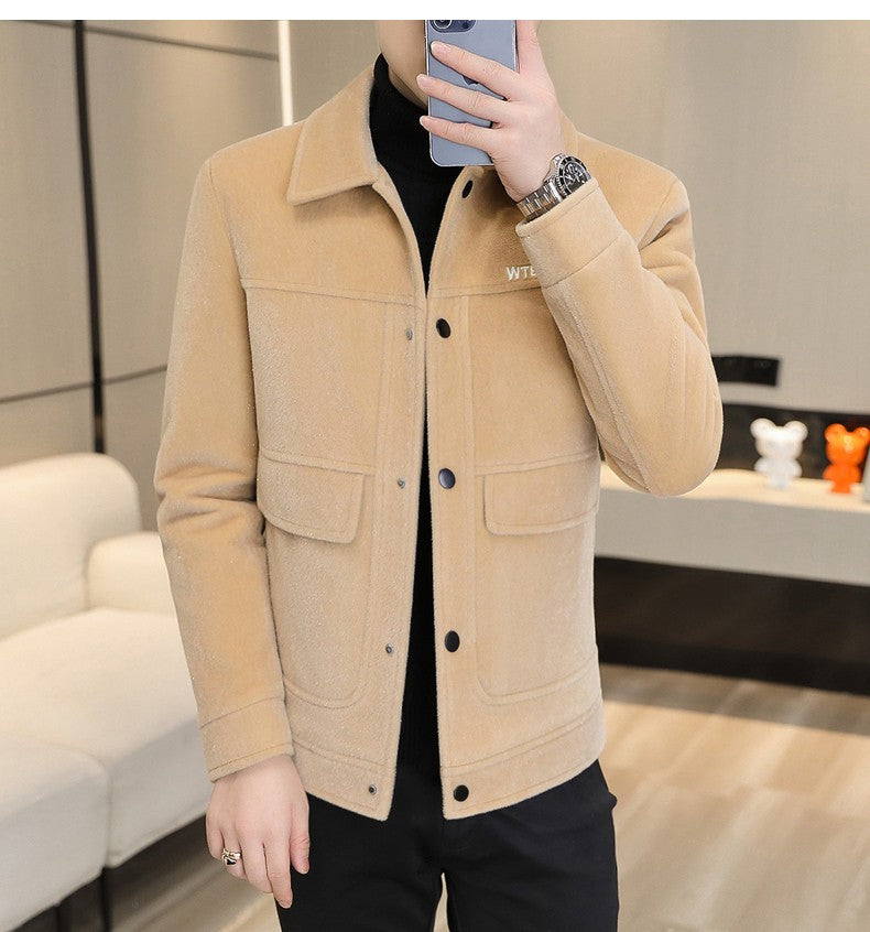 2022 Winter Wool Blends Jacket Plush Velvet and Short Thicken Trench Coat Casual Business Woolen Overcoat Social Men Clothing