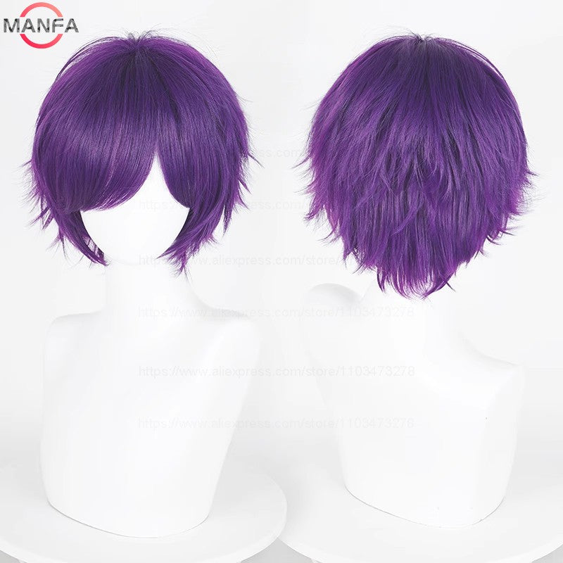 Anime 30cm Curta Reta Peruca Cosplay Preto Branco Verde Marrom Roxo Azul Cinza Vermelho Dourado Homens Mulheres Cabelo Sintético Resistente ao Calor