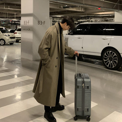 Winter Thickened Woolen Coat Men Warm Fashion Casual Long Woolen Coat Men Korean Loose Oversized Belt Woolen Coat Mens Overcoat