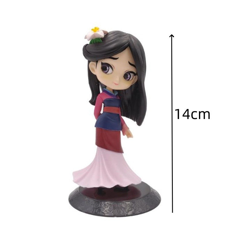 Miniso 14cm Princesas Q Posket Bonecas Elsa Anna Mulan Tinker Bell Elsa Aladdin kawaii Brinquedo para Bolo Decoração Modelo menina presente