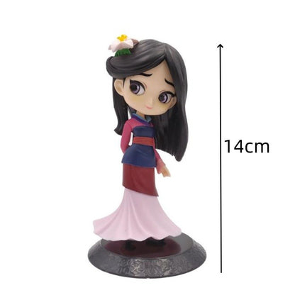 Miniso 14cm Princesas Q Posket Bonecas Elsa Anna Mulan Tinker Bell Elsa Aladdin kawaii Brinquedo para Bolo Decoração Modelo menina presente