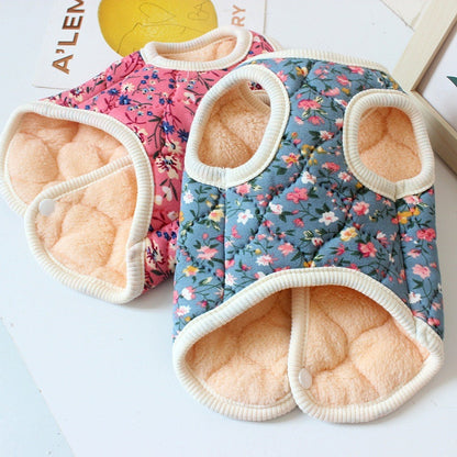 S-2XL Colete de Lã para Cães Outono Inverno Rosa/Azul Estampado Floral Colete Quente Roupa para Cães e Gatos Pequenos e Médios