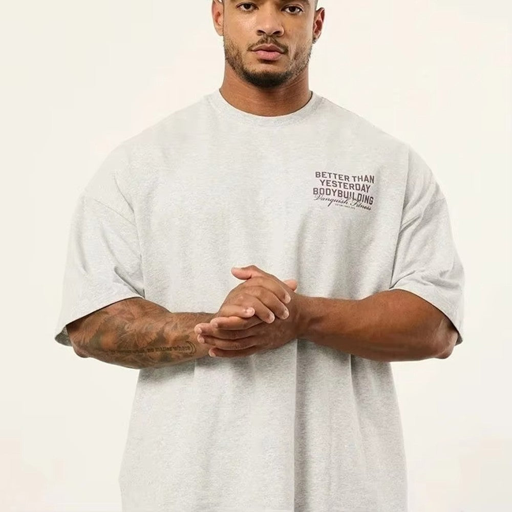 2025 British Men's Fitness Sports Short Sleeve T-shirt Loose Cotton Round Neck T-shirt Trendy Fashion Casual Street Tops