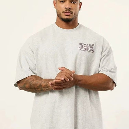 2025 British Men's Fitness Sports Short Sleeve T-shirt Loose Cotton Round Neck T-shirt Trendy Fashion Casual Street Tops