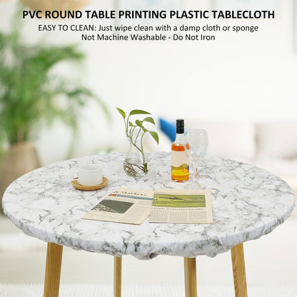 Waterproof Round Tablecloth Elastic Fixation Edged PVC Table Cover Flannel Backed Table Pad Oil-Proof for Dining Table Kitchen