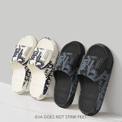 Summer Plus Size 48-49 Graffiti Bear Print Men Slippers Home Flip Flops Thick Couple Women Beach Shoes Sandals
