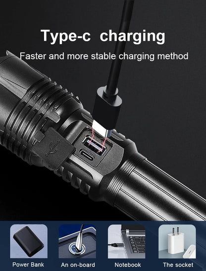 990000LM Most Powerful Flashlight Type-c Recharge 3000M Spotlight Tactical Flash Light 5000mAh High Power Led Flashlights Torch