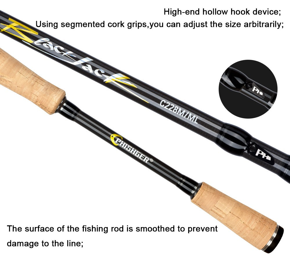 BIUTIFU Varas de Pesca Fuji para Spinning e Casting 1.98/2.1/2.4/2.7/3.0/3.3m Carbono T800 2 Pontas ML/M/MH/H Isca 5-80g Carretilha Vara Rápida