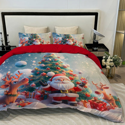 3PC Cartoon Christmas Duvet Cover Kawaii Elk Interesting Old Man Bedding set (1Duvet Cover &2Pillowcases) No filler/core