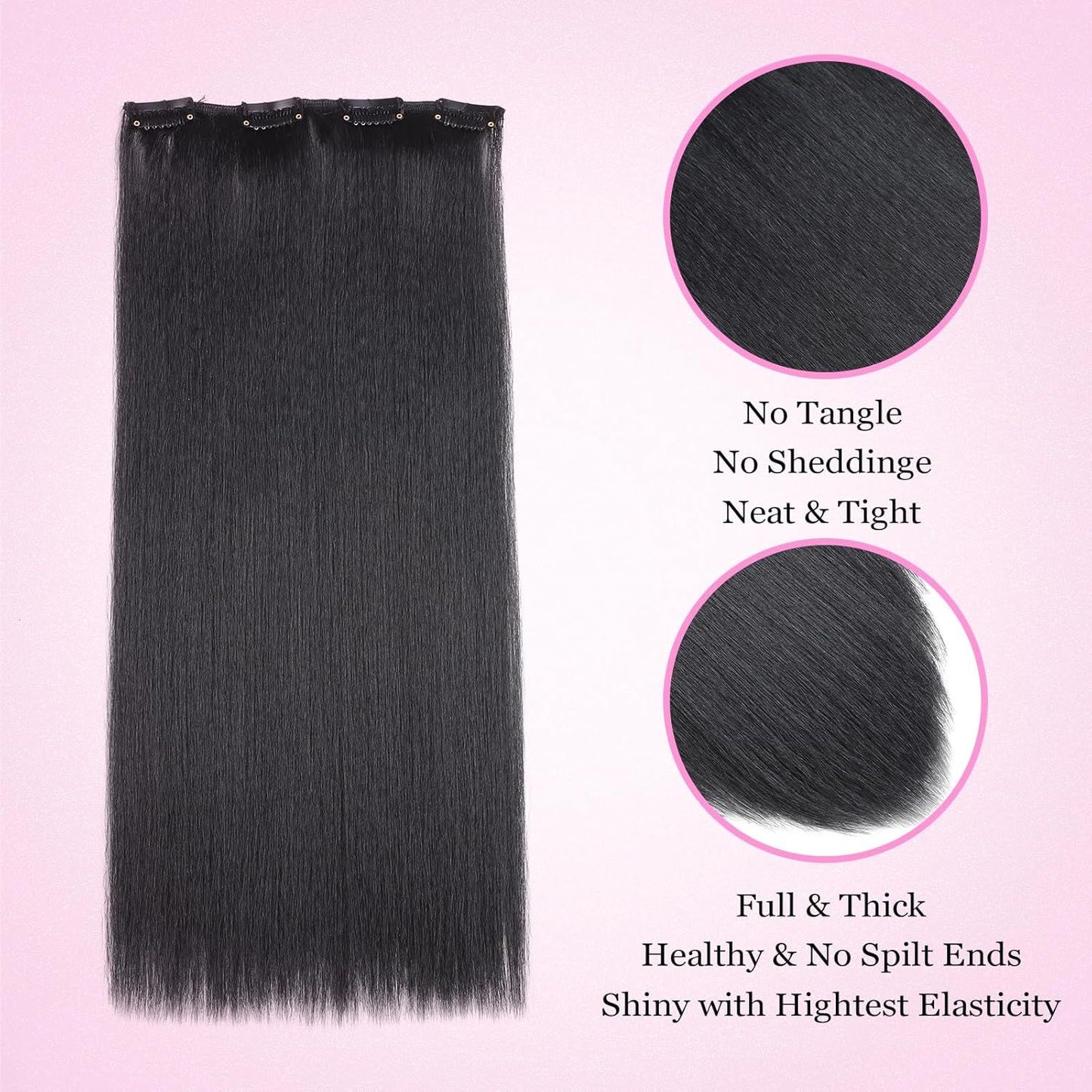 7 Peças de Extensões de Cabelo Kinky Straight Clip-in Cabeça Completa Yaki Straight Sem Emendas em Peças de Cabelo Sintético para Mulheres