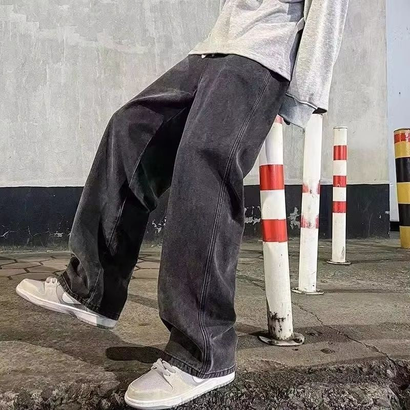 Spring Autumn Men Baggy Jeans Oversize Straight Loose Casual Denim Trousers Solid Color Streetwear Fashion Y2k Wide Leg Pants