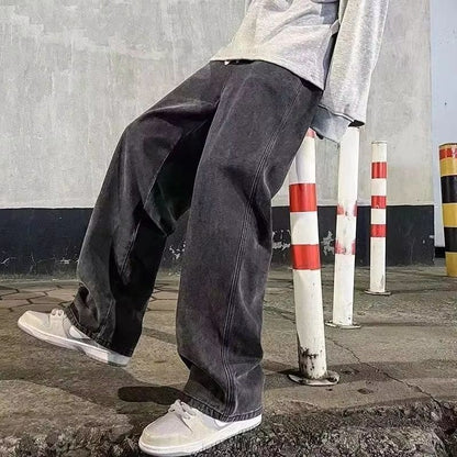 Spring Autumn Men Baggy Jeans Oversize Straight Loose Casual Denim Trousers Solid Color Streetwear Fashion Y2k Wide Leg Pants