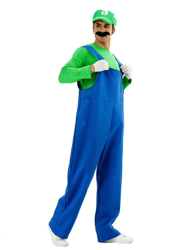 Game Super Luigi Brothers Uniform Funny Anime Adult Men Woman Halloween Carnival Performances Costume with Hat Mustache Gloves