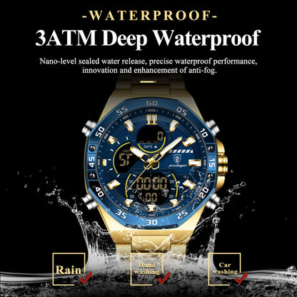 POEDAGAR Top Sport Men Clock LED Luminous Waterproof Week Date Man Watch Electronic Stainless Steel Fashion Quartz Men's Watches