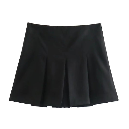 TRAFZA 2025 Spring Summer Women Casual Tierred Mini Skirts Fashion Vintage Solid
